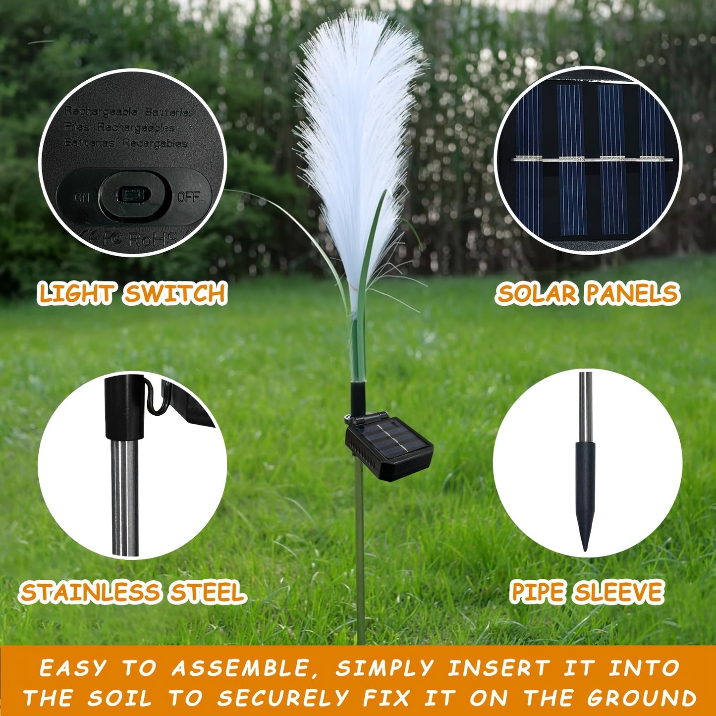 2er-Pack Solar-Gartenleuchten für Draußen, Patio-LED-Lichterkette, Windbetriebene Simulierte Riedlichter für Gartenwege und Hofdekoration (Warmweiß), IPX4