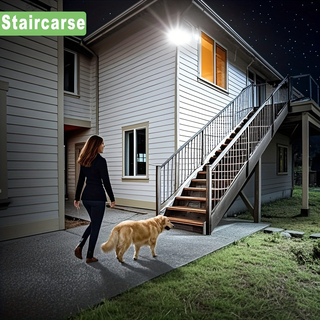 1/2/4 Stk. Solar-Bewegungssensor-Wandleuchten, 210 LED superhelle Solar-Gartenlampen mit Fernbedienung, geteiltes Solarpanel, für Innen- und Außenbereich geeignet, separate Panel-betriebene Scheinwerferleuchte