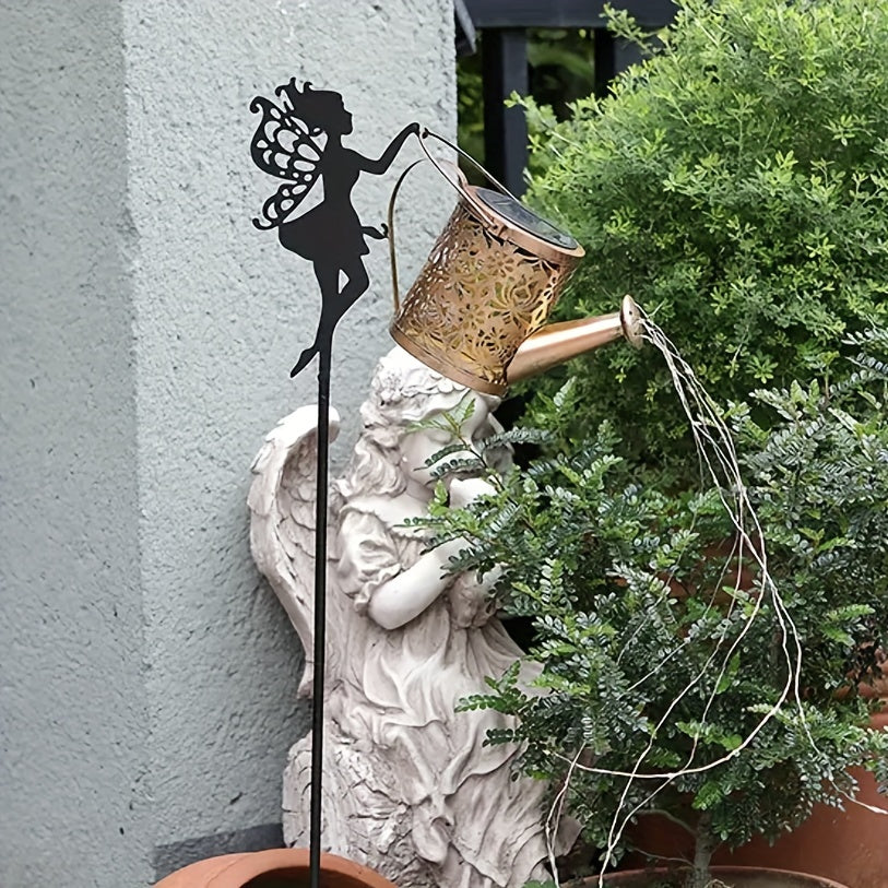 Solargießkanne mit Kaskadenlichtern | Solar-Weihnachtslichter für draußen | Dekorative Solar-Gartenlichter in Gießkannenform | Wasserfall-Lichter für den Außenbereich | Hängende Solar-Laterne | Solar-Deko für den Garten | Metall-Solarkanne