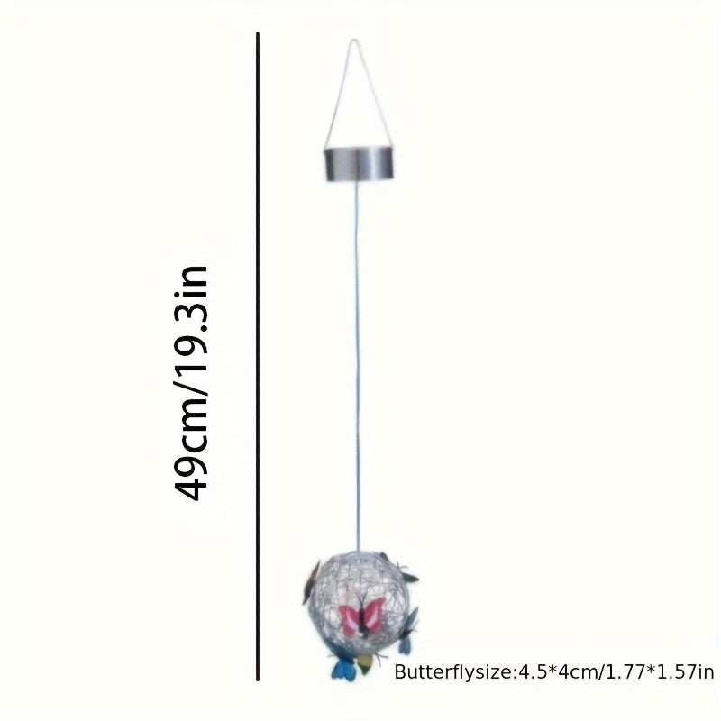 Solar-Powered Butterfly Ball Light - LED-Gartenlampe mit 600mAh Nickel-Batterie, farbenfroher Schmetterlings- und Blumen-Design, Solar-Ladun