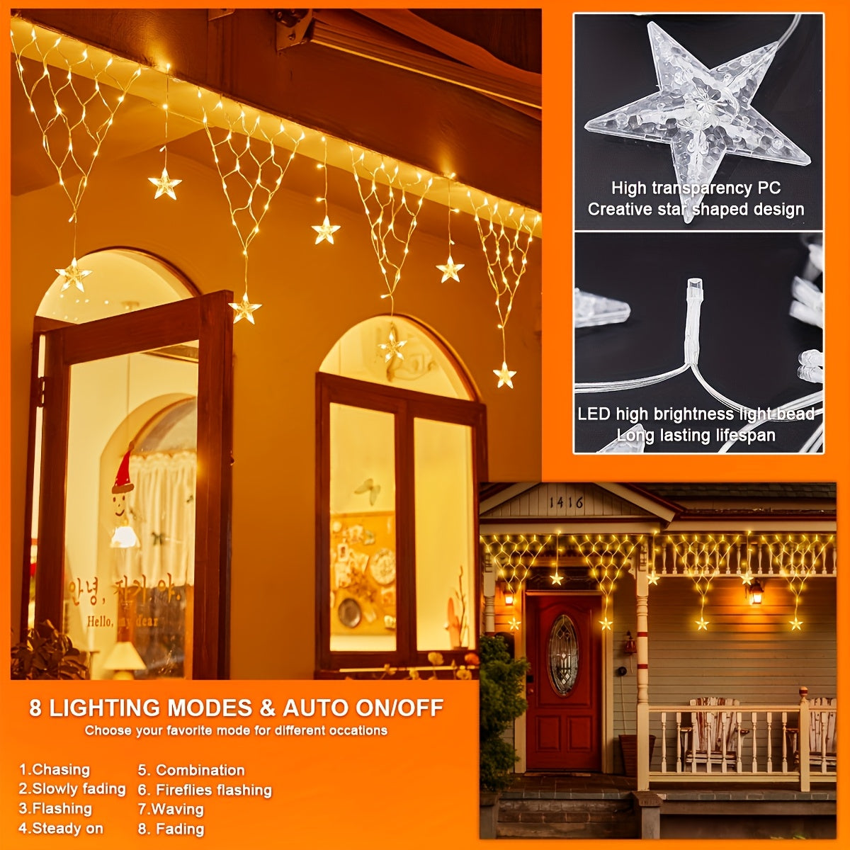 Solar-Dreieck-Gitterlicht, 8 Modi, solarbetriebenes LED-Außendekorations-Licht in verschiedenen Farben – ideal für Garten-, Dachterrassenbeleuchtung sowie Geburtstagsfeiern Festlichkeiten, Solarlichtstreifen,Solar-Lichterkette