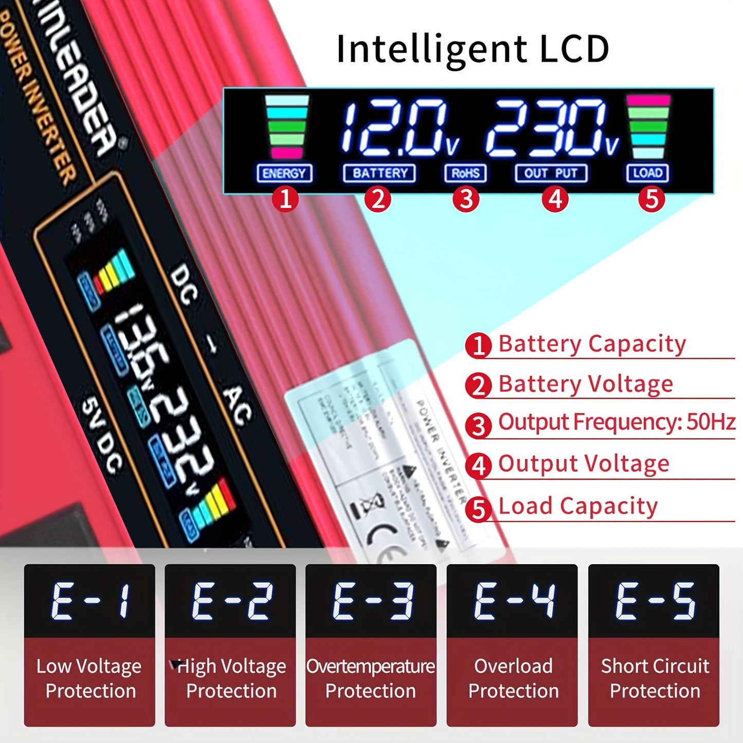 LVYUAN 12V 230V 3000W Spannungswandler Fernbedienung 4X USB und LCD 3 AC Steckdosen für Solarpanel Auto Camper/6000W, ohne Batterie