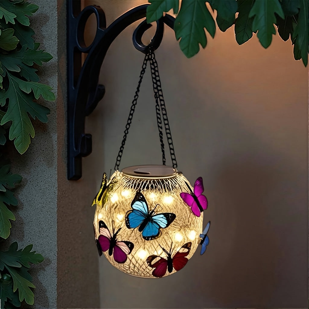 1 Stück/2 Stücke Solar-Pendelleuchten-Set für den Außenbereich, hängende Solar-Laternen aus Metall mit farbenfrohen Schmetterlings-Dekorationskunst, geeignet für Rasen, Zaun, Veranda, Wand, Garten, Terrasse, bester Geschenk für Mama