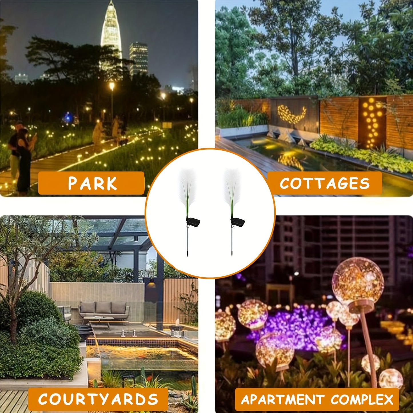 2er-Pack Solar-Gartenleuchten für Draußen, Patio-LED-Lichterkette, Windbetriebene Simulierte Riedlichter für Gartenwege und Hofdekoration (Warmweiß), IPX4