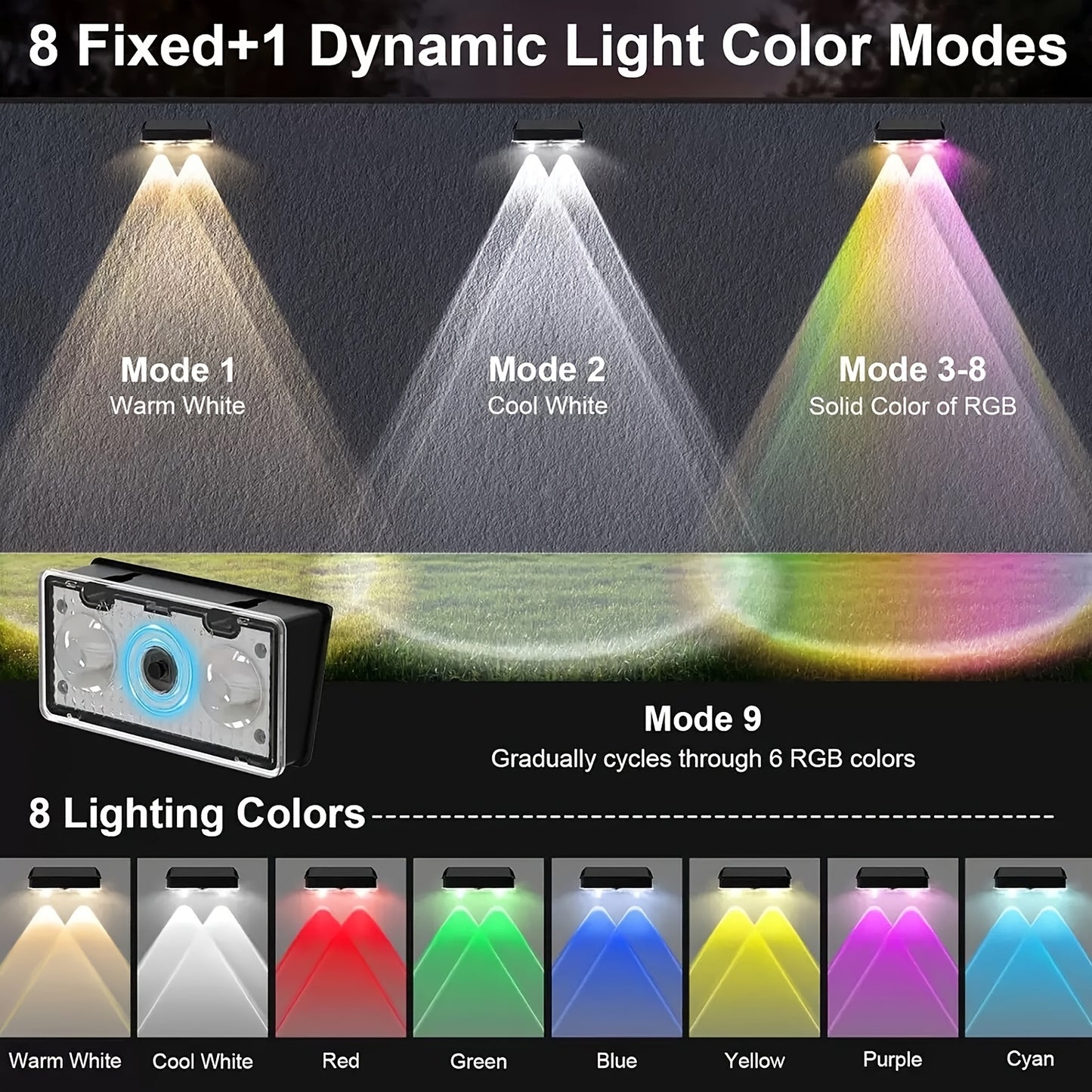 4/ 2er-Pack Outdoor Solarleuchten, 9 Beleuchtungsmodi, Solar-Wandleuchten für Garten, Terrasse, Decke, Stufen und Zäune