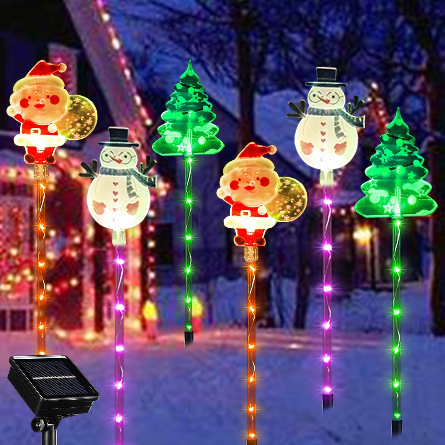 6er-Set Solarbetriebene Weihnachts-Gartenstake-Lichter - Santa, Schneemann & Baumdesigns mit 8 Beleuchtungsmodi, Langlebige Kunststoff-Außendekoration für Rasen, Hof, Winterspektakel, Solare Weihnachtspyramiden