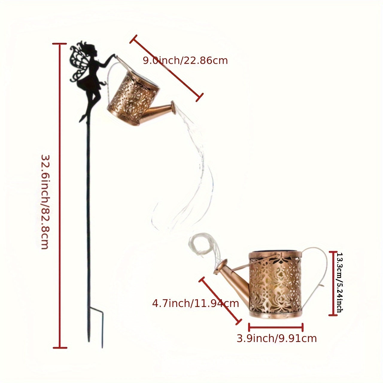 Solargießkanne mit Kaskadenlichtern | Solar-Weihnachtslichter für draußen | Dekorative Solar-Gartenlichter in Gießkannenform | Wasserfall-Lichter für den Außenbereich | Hängende Solar-Laterne | Solar-Deko für den Garten | Metall-Solarkanne