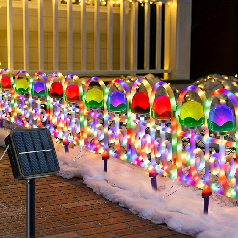 Solar-LED-Zäunleuchten, 4 Beleuchtungsmodi, Outdoor-Dekorationsgartenweg-Zäun, Dekorativer Outdoor-Zäun, Hof, Garten, Rasen, Gehweg, Urlaub, Halloween, Weihnachts-Zäun-Landschaftsleuchten