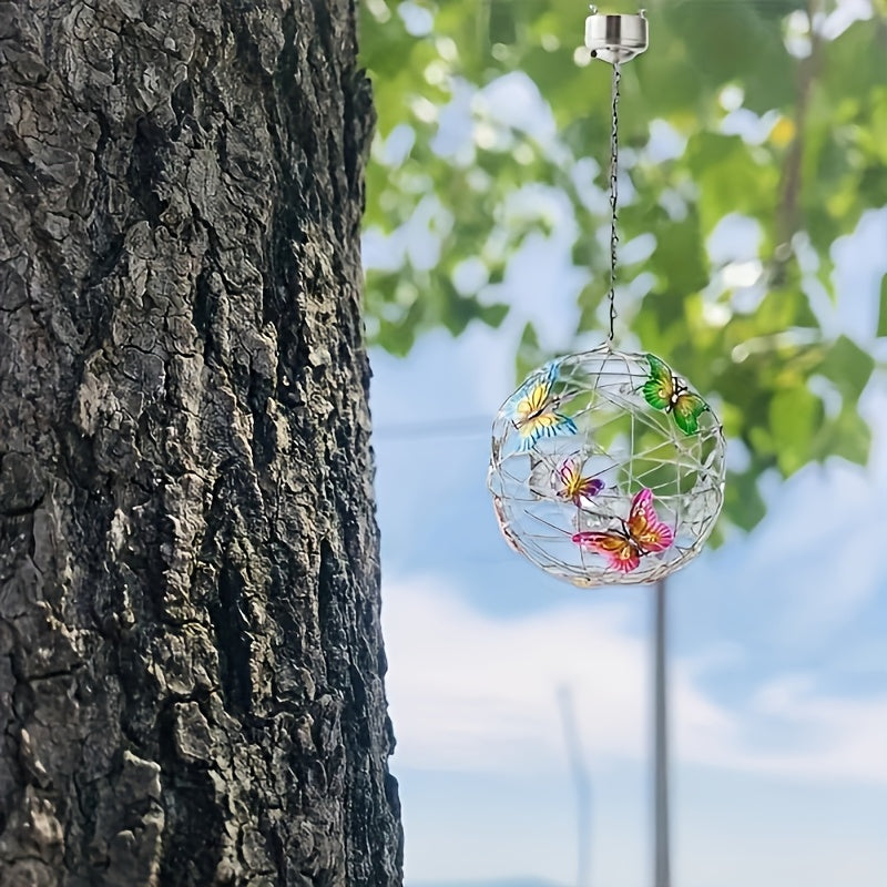 Solar-Powered Butterfly Ball Light - LED-Gartenlampe mit 600mAh Nickel-Batterie, farbenfroher Schmetterlings- und Blumen-Design, Solar-Ladun