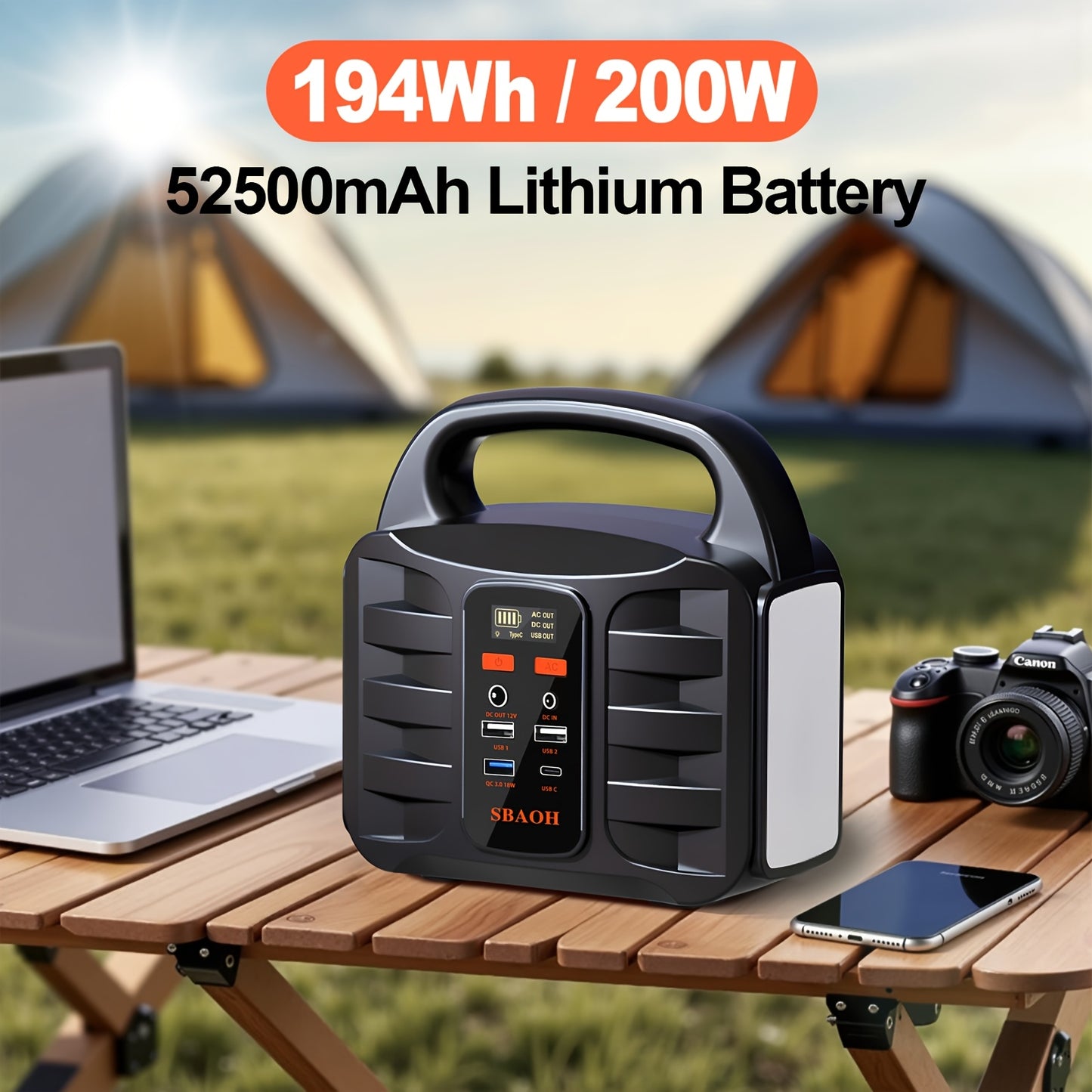 SBAOH Tragbare Powerstation T101-99Wh/194Wh | 150W/200W | Steckdose | Lithium-Akku mit AC/USB Ausgang | Solar-Kraftbank | Campingausrüstung | Ideal für Reisen, Camping Outdoor-Ausrüstung