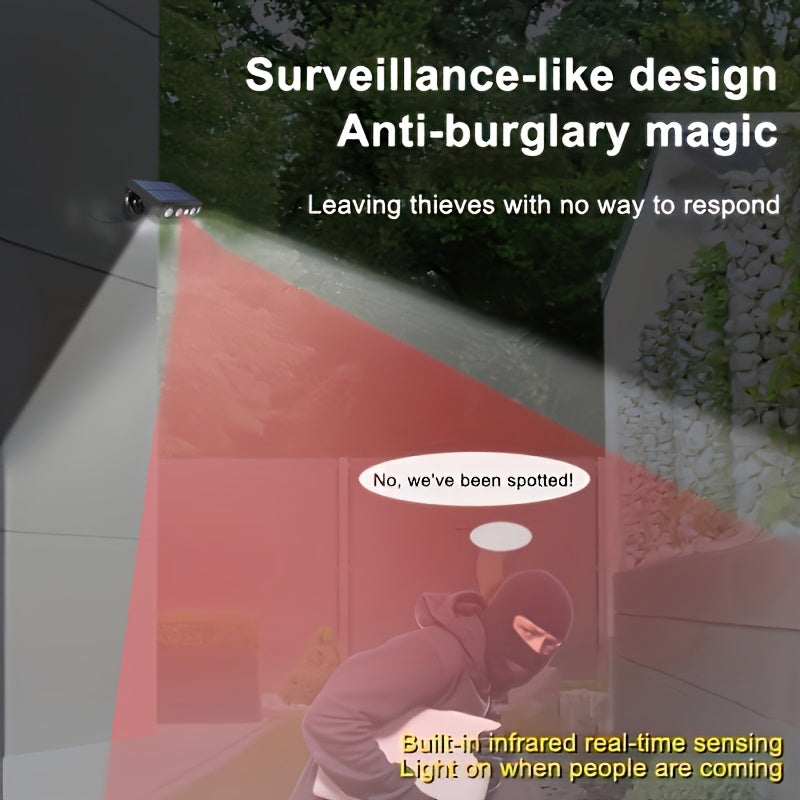 1 Stück LED Solar Außenleuchte mit Bewegungssensor, Leistungsstarke Sicherheits-Solar-LED 4er Pack, 3 Modi Wasserschutzlampe für Garten Straße, Integrierter 18650 Lithium Akku, Nachtarbeit Lampe als Wall Light oder Bodenbeleuchtung