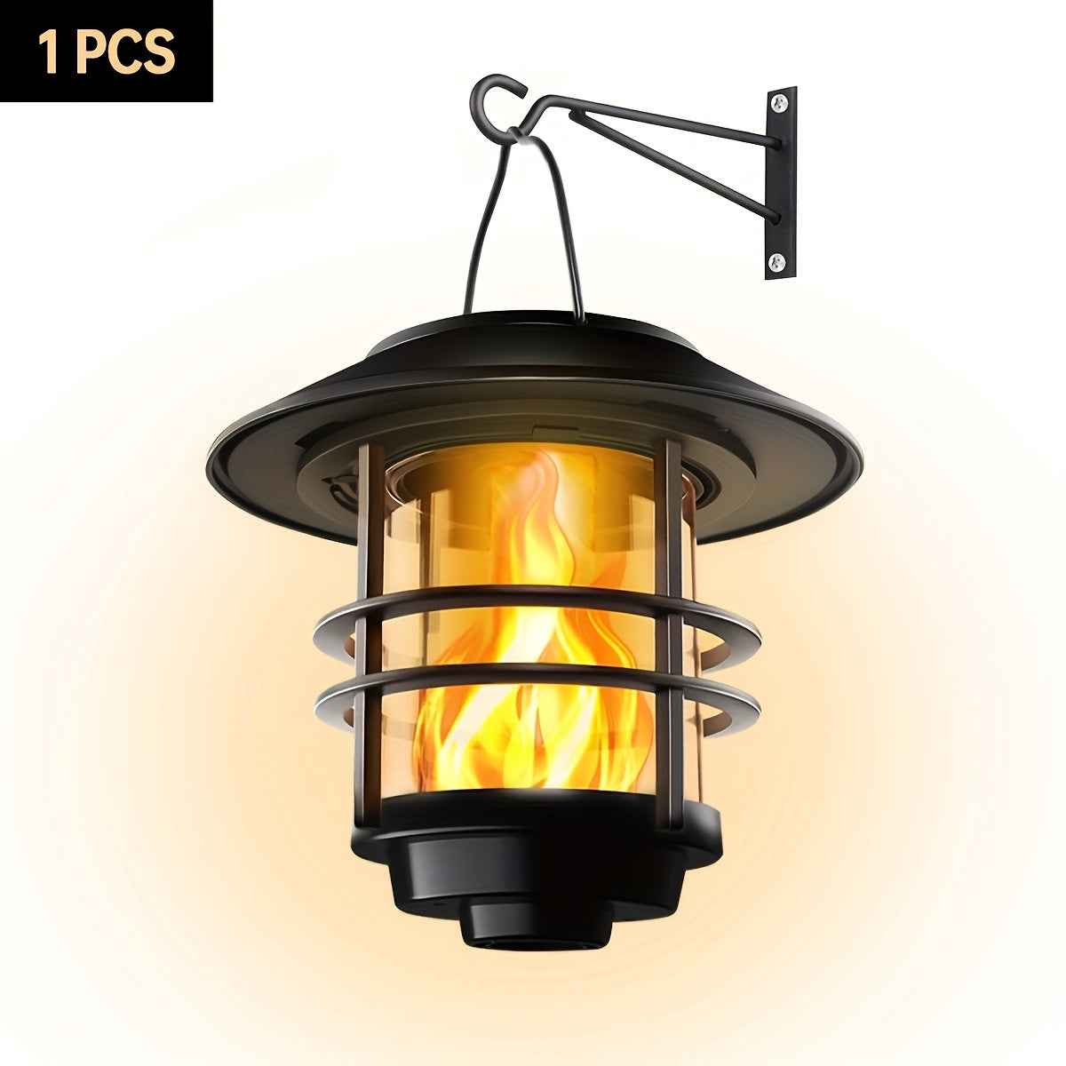 1 Stück Solar Hängelaterne Outdoor Flackernde Flammen Schweres Glas Edelstahl Solar Außenleuchte für Wand Zaun Terrasse Wandern Camping