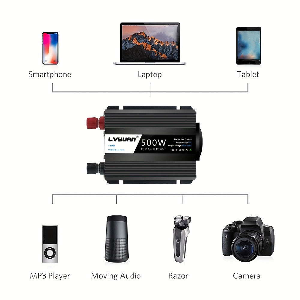 500W Auto Power Inverter DC 12V zu AC 230V AC Converter mit Euro AC Steckdose und Dual USB Auto Ladegerät für Auto Home Laptops, ohne Batterie