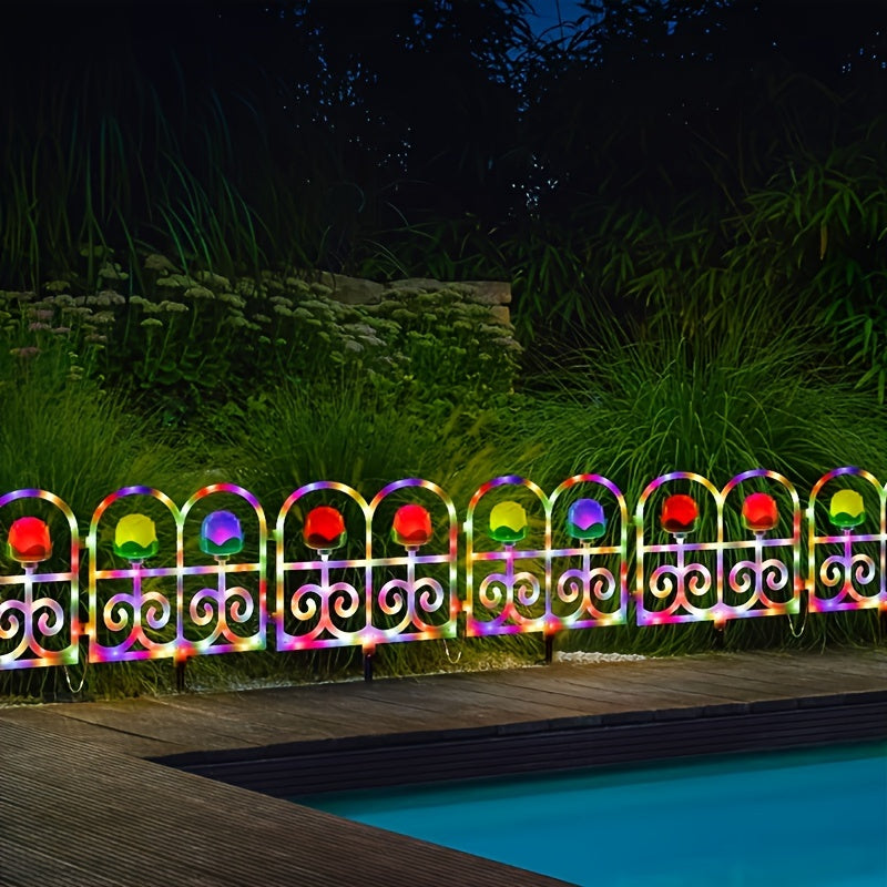 Solar-LED-Zäunleuchten, 4 Beleuchtungsmodi, Outdoor-Dekorationsgartenweg-Zäun, Dekorativer Outdoor-Zäun, Hof, Garten, Rasen, Gehweg, Urlaub, Halloween, Weihnachts-Zäun-Landschaftsleuchten