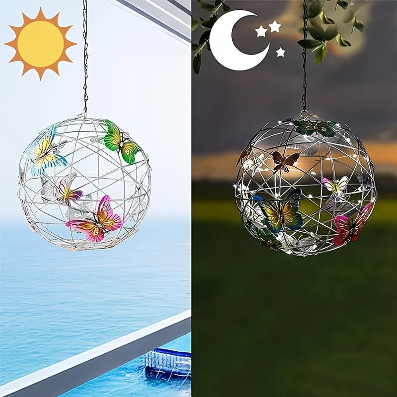 Solar-Powered Butterfly Ball Light - LED-Gartenlampe mit 600mAh Nickel-Batterie, farbenfroher Schmetterlings- und Blumen-Design, Solar-Ladun