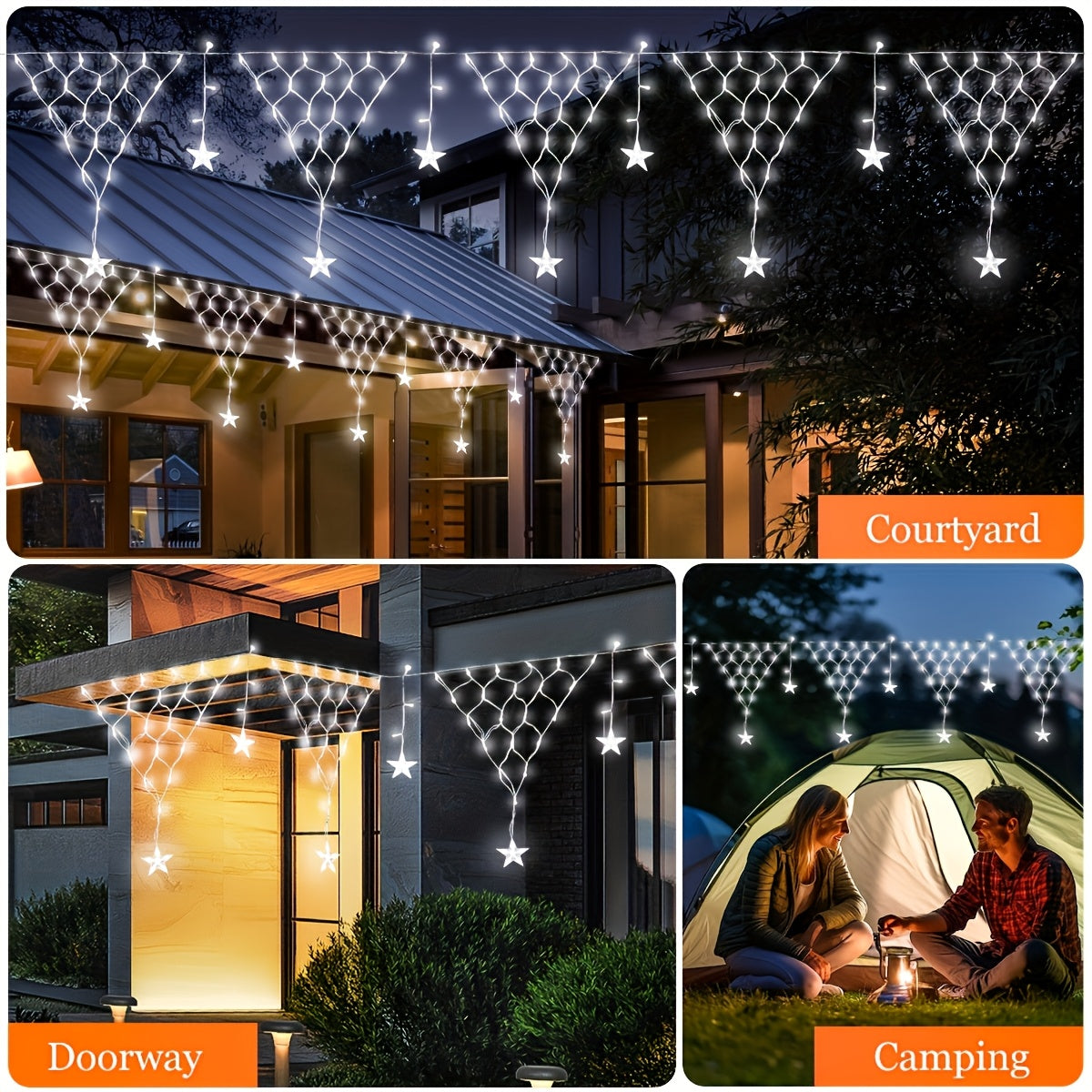 Solar-Dreieck-Gitterlicht, 8 Modi, solarbetriebenes LED-Außendekorations-Licht in verschiedenen Farben – ideal für Garten-, Dachterrassenbeleuchtung sowie Geburtstagsfeiern Festlichkeiten, Solarlichtstreifen,Solar-Lichterkette