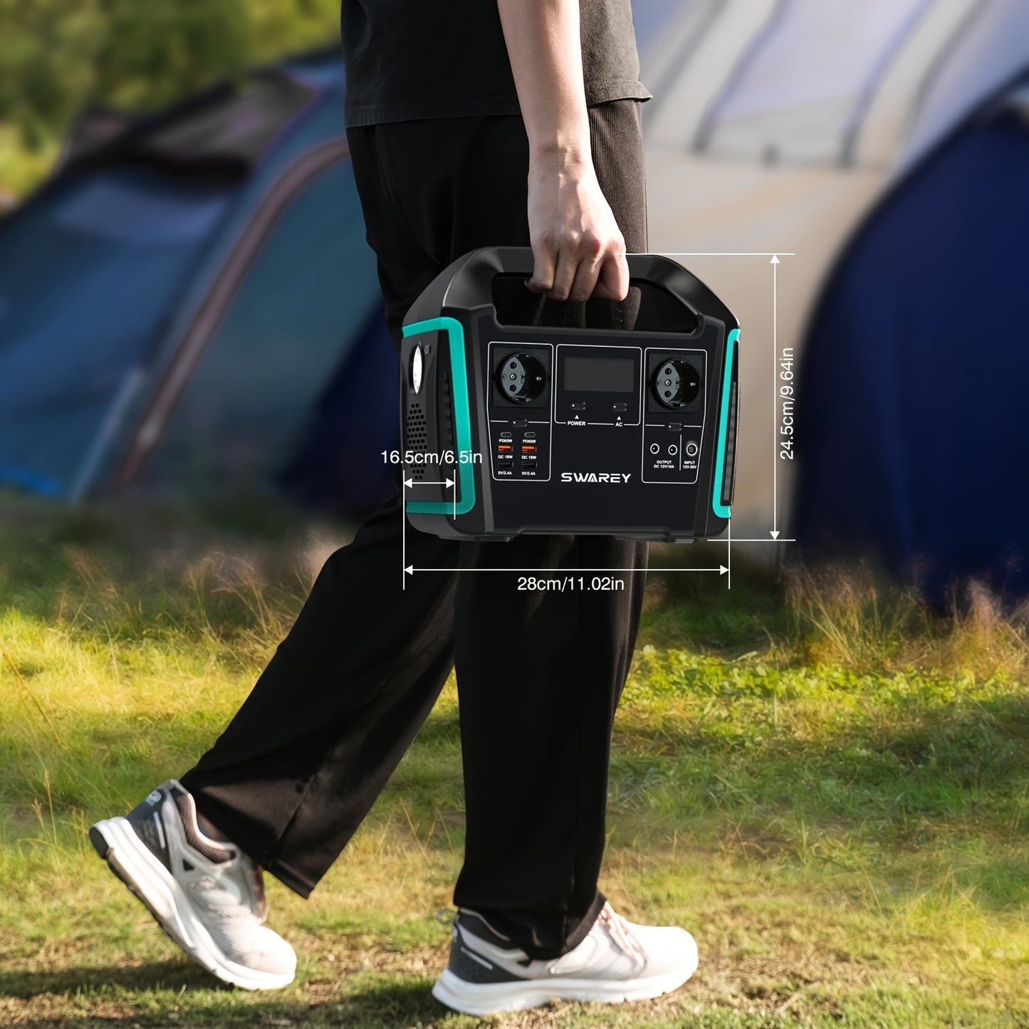 SWAREY Tragbare Powerstation 1000W mit 100W Solarpanel, 725.76Wh Solar-Generator Batterie-Backup 2 X 1000 W AC-Ausgang, 2 X 65 W USB-C-Anschluss, Power-Generator-Batterie für Camping, Reisen, Angeln, Wohnmobil und Smartphone-Tablet