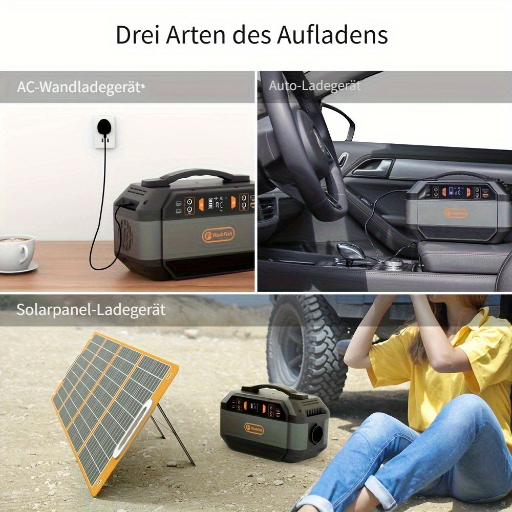 FlashFish Tragbare Power Station 330 W (600 W Spitze), Power Station 288.6 Wh/, 230V Reine Sinuswelle 9 Ausgänge Batterie Power Generator für Camping Wohnmobil und als Notfallgenerator, Camping Stromversorgung, Tragbare Elektrizität, Leichter Generator