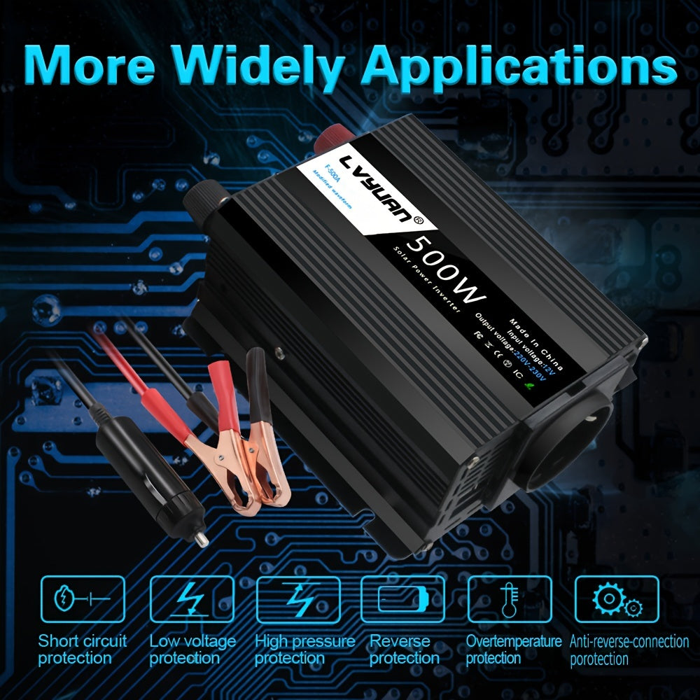 500W Auto Power Inverter DC 12V zu AC 230V AC Converter mit Euro AC Steckdose und Dual USB Auto Ladegerät für Auto Home Laptops, ohne Batterie