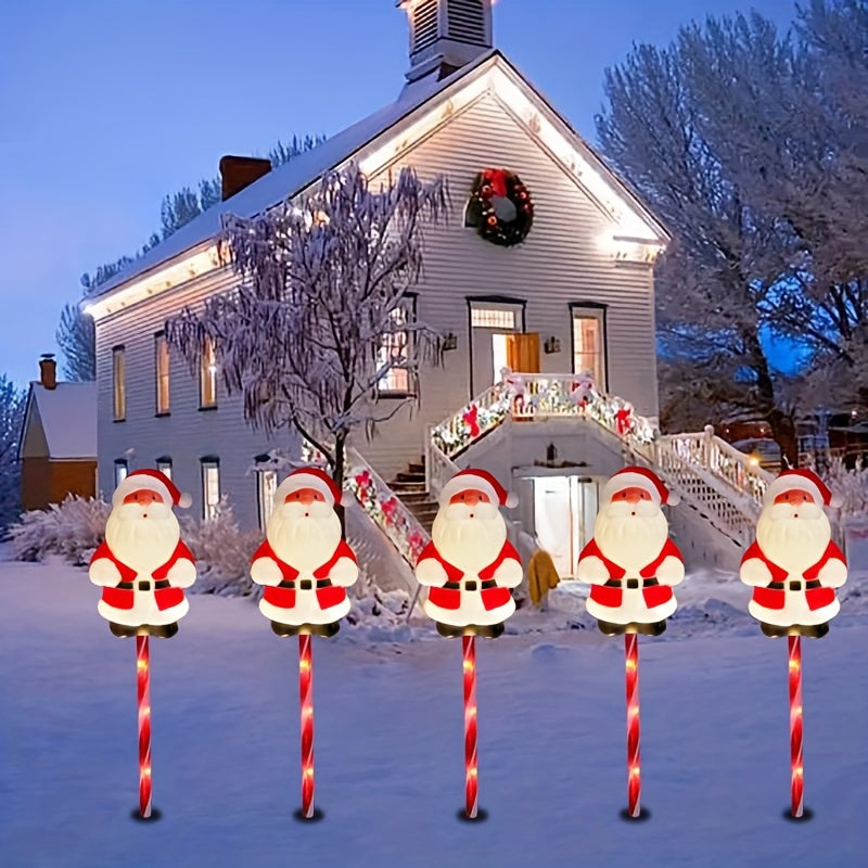 5 St. Solarbetriebene Weihnachtsmann-Staketenlichter, Plastik-Deko für den Garten, mit 600-mAh-Nickelbatterie, fest verbautes Photovoltaik-System, für festliche Stimmung