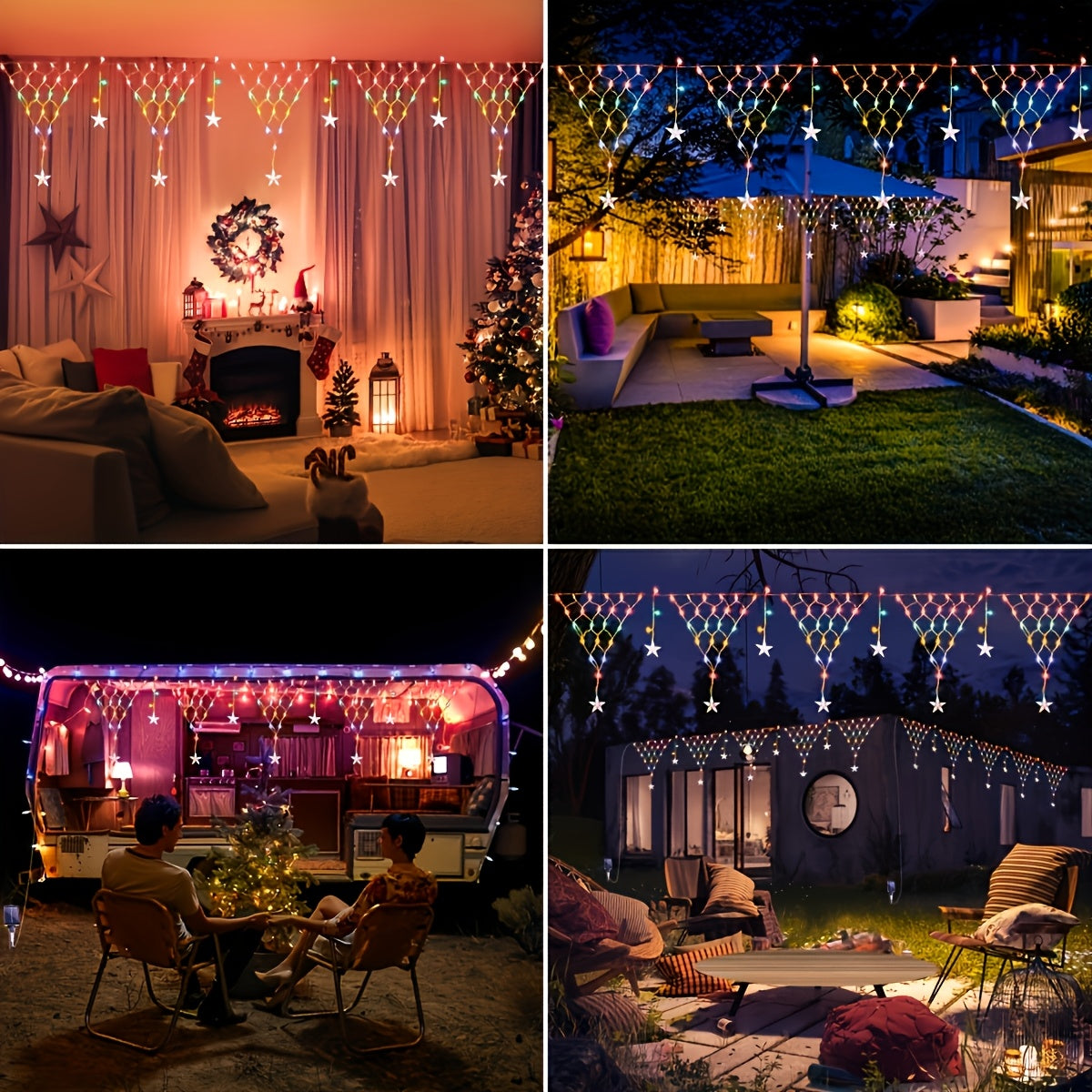 Solar-Dreieck-Gitterlicht, 8 Modi, solarbetriebenes LED-Außendekorations-Licht in verschiedenen Farben – ideal für Garten-, Dachterrassenbeleuchtung sowie Geburtstagsfeiern Festlichkeiten, Solarlichtstreifen,Solar-Lichterkette