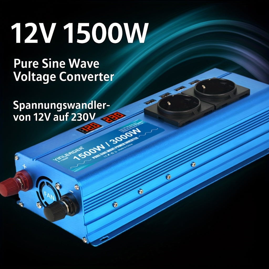 LVYUAN 12V 230V 3000W Spannungswandler Fernbedienung 4X USB und LCD 3 AC Steckdosen für Solarpanel Auto Camper/6000W, ohne Batterie