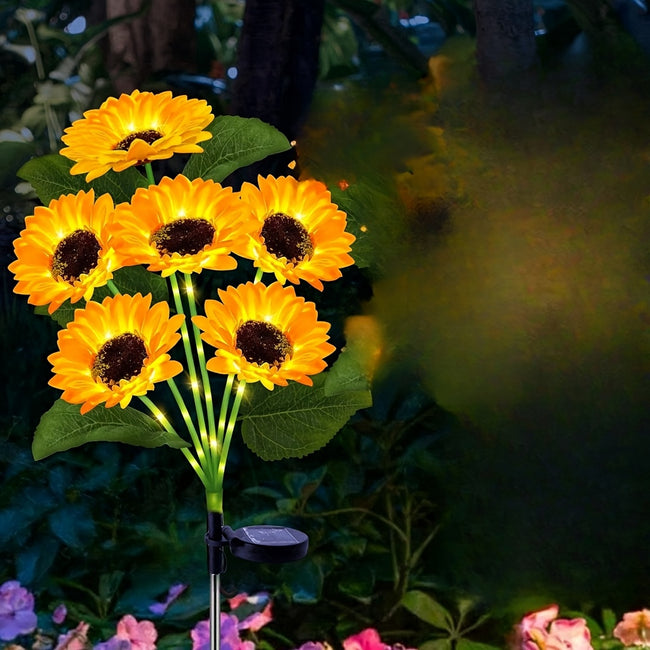 6-Kopf Solarbetriebene Sonnenblumenleuchten mit Warmweißen LEDs - Wiederaufladbar, Langlebiger Kunststoff, Ideal für Außengarten & Feiertagsdekoration, Festliche Weihnachtsanzeige, Solar-Außenleuchten