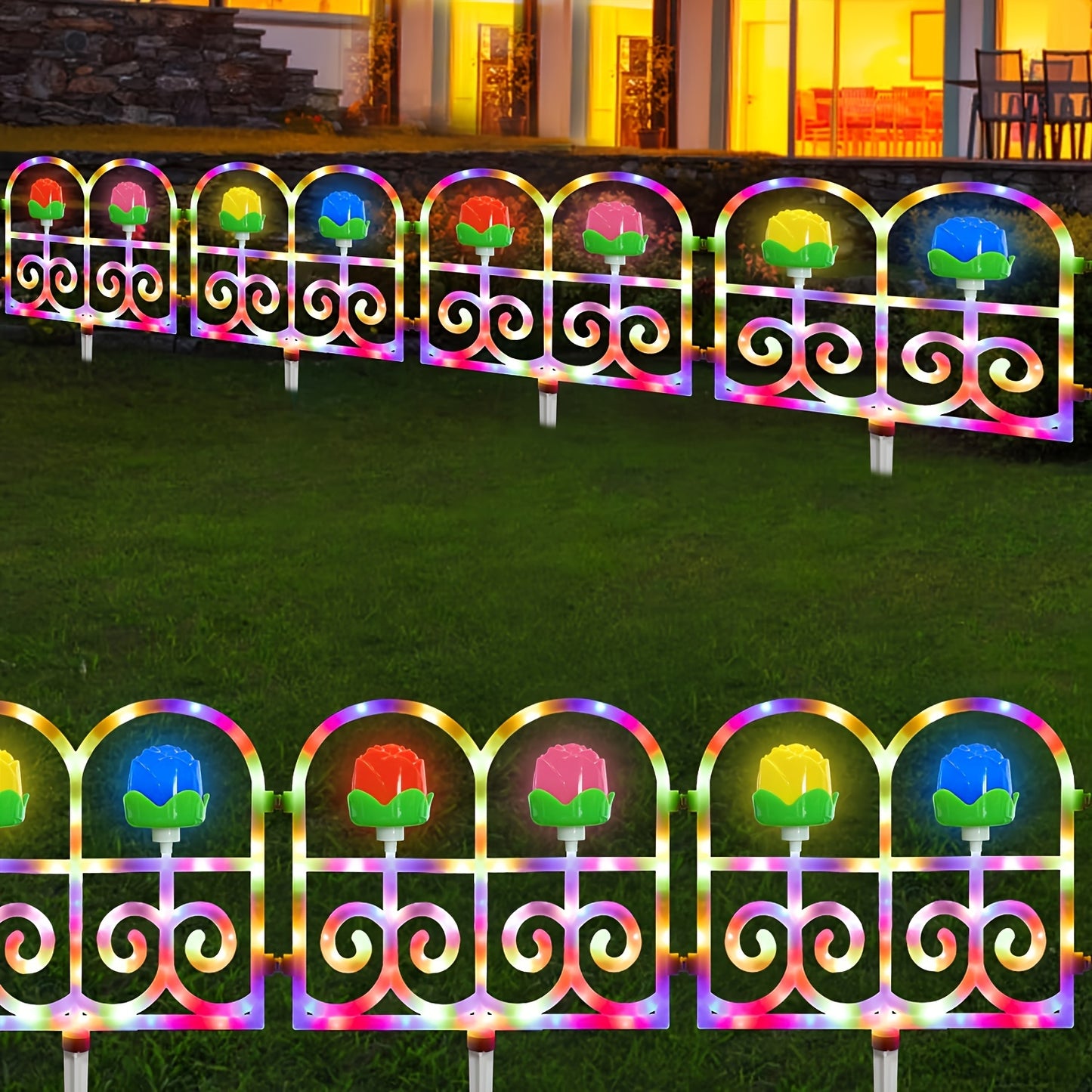 Solar-LED-Zäunleuchten, 4 Beleuchtungsmodi, Outdoor-Dekorationsgartenweg-Zäun, Dekorativer Outdoor-Zäun, Hof, Garten, Rasen, Gehweg, Urlaub, Halloween, Weihnachts-Zäun-Landschaftsleuchten