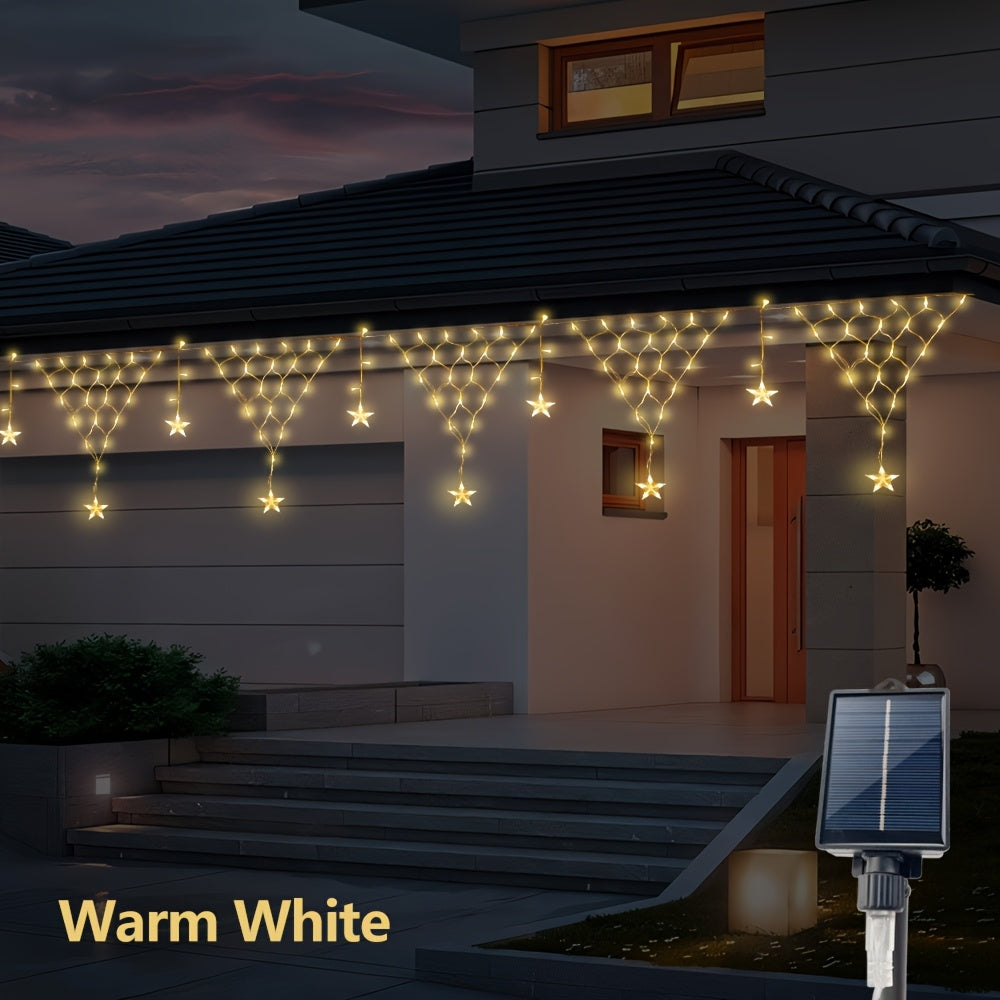 Solar-Dreieck-Gitterlicht, 8 Modi, solarbetriebenes LED-Außendekorations-Licht in verschiedenen Farben – ideal für Garten-, Dachterrassenbeleuchtung sowie Geburtstagsfeiern Festlichkeiten, Solarlichtstreifen,Solar-Lichterkette