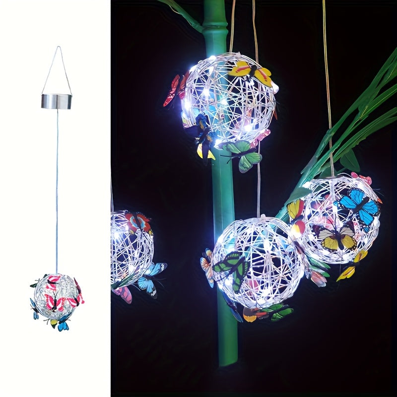 Solar-Powered Butterfly Ball Light - LED-Gartenlampe mit 600mAh Nickel-Batterie, farbenfroher Schmetterlings- und Blumen-Design, Solar-Ladun