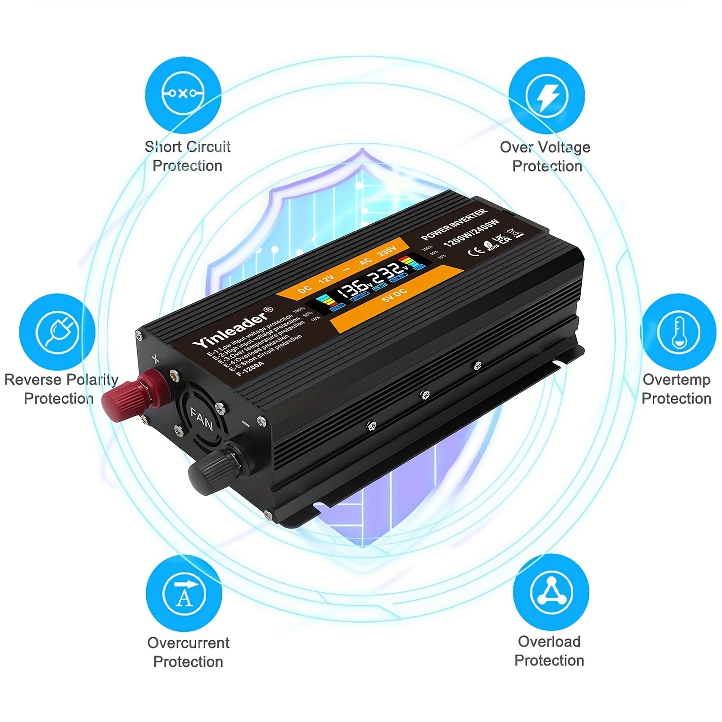 LVYUAN 12V 230V 3000W Spannungswandler Fernbedienung 4X USB und LCD 3 AC Steckdosen für Solarpanel Auto Camper/6000W, ohne Batterie