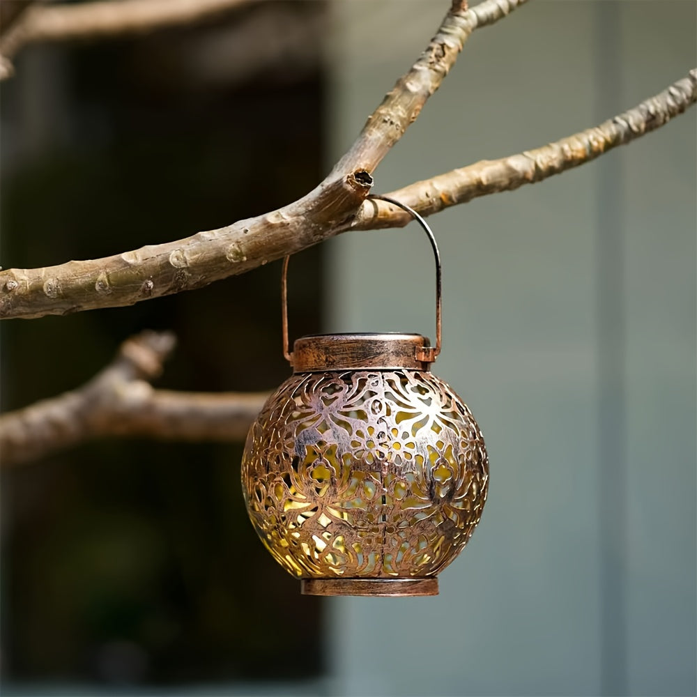 2 Stück Outdoor-Solarhängelampe, Dekolicht mit Griff für den Schreibtisch, Marokkanische LED-Laterne aus Metall, Solarlicht für Garten, Terrasse, Rasen und Hinterhof