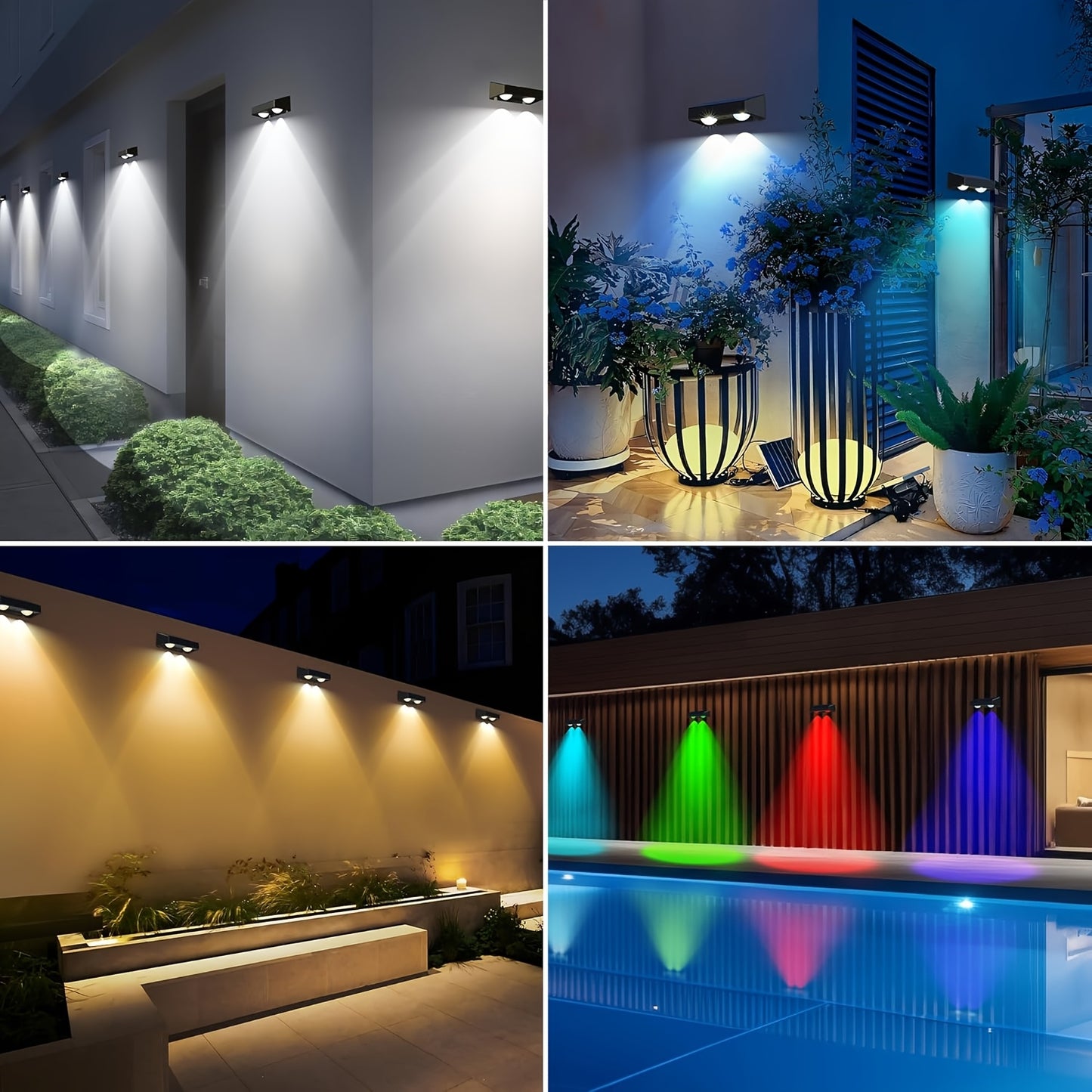 4/ 2er-Pack Outdoor Solarleuchten, 9 Beleuchtungsmodi, Solar-Wandleuchten für Garten, Terrasse, Decke, Stufen und Zäune