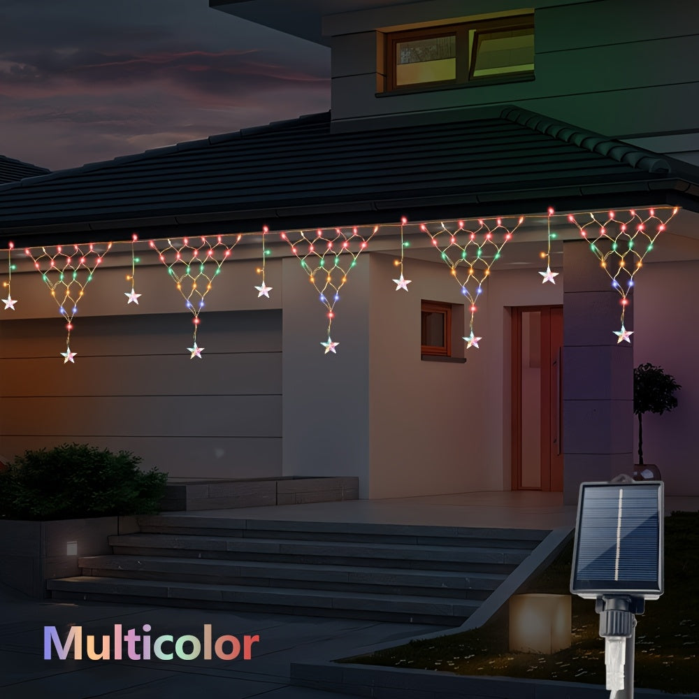 Solar-Dreieck-Gitterlicht, 8 Modi, solarbetriebenes LED-Außendekorations-Licht in verschiedenen Farben – ideal für Garten-, Dachterrassenbeleuchtung sowie Geburtstagsfeiern Festlichkeiten, Solarlichtstreifen,Solar-Lichterkette