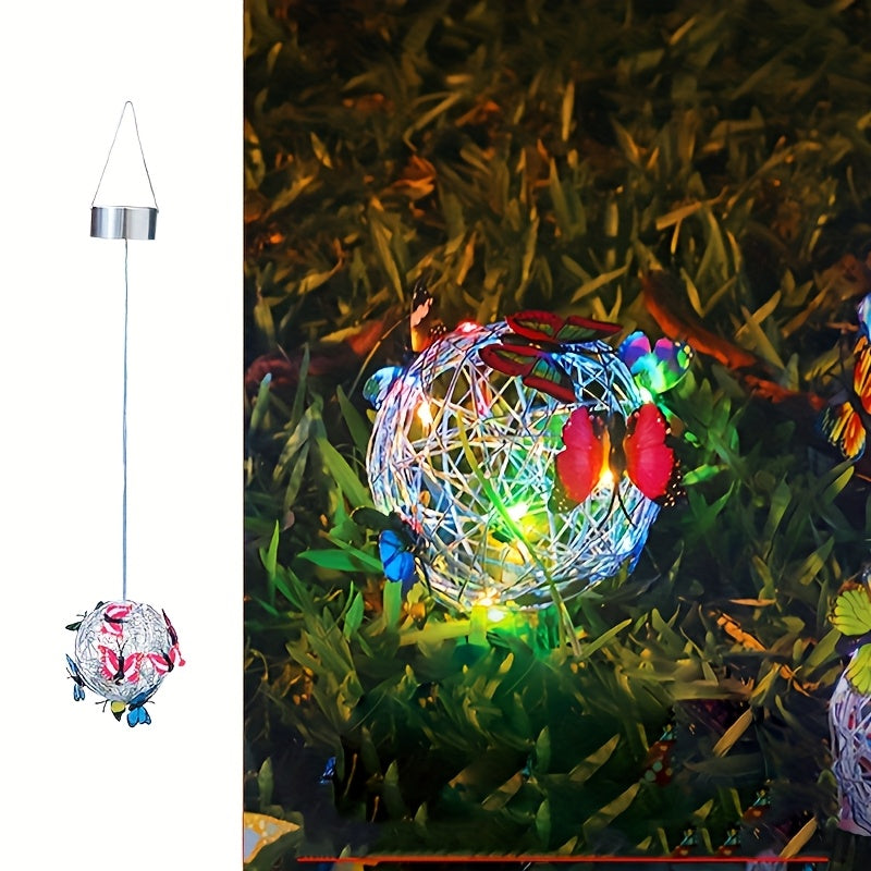 Solar-Powered Butterfly Ball Light - LED-Gartenlampe mit 600mAh Nickel-Batterie, farbenfroher Schmetterlings- und Blumen-Design, Solar-Ladun
