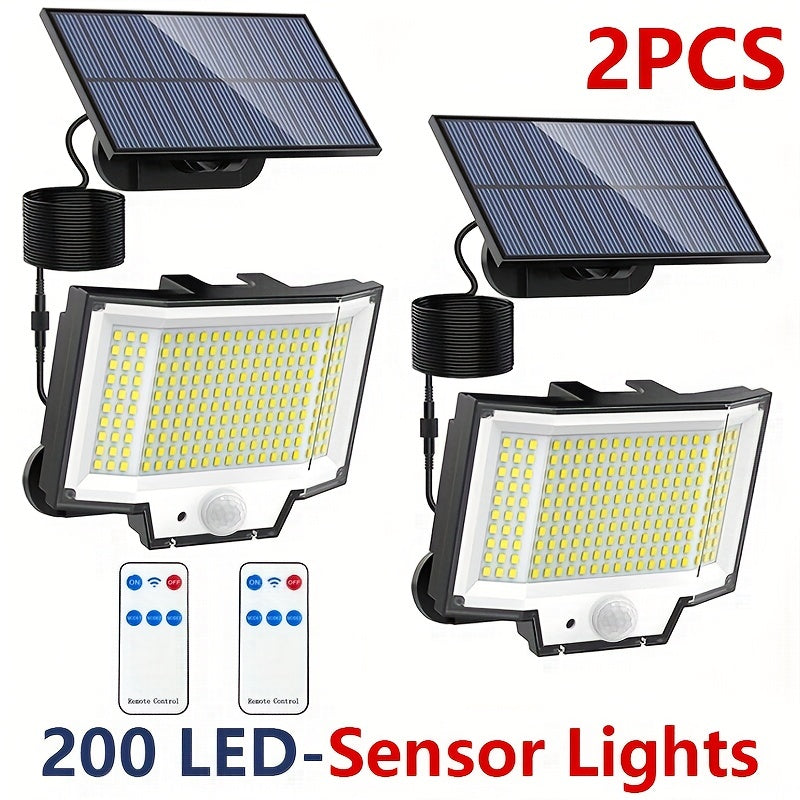 1 Stück/2 Stück Outdoor Solar-Separat-Panel Solar-Powered Spot-Licht 200 LED Super-Hellig Bewegungs-Sensor Solar-Power Garten-Wand-Licht 3 Arbeits-Modes Dusk-to-Dawn Beleuchtung für Garten, Patio, Backyard. Straßen-Licht, Wand-Lampe mit 5.03meter Kabel
