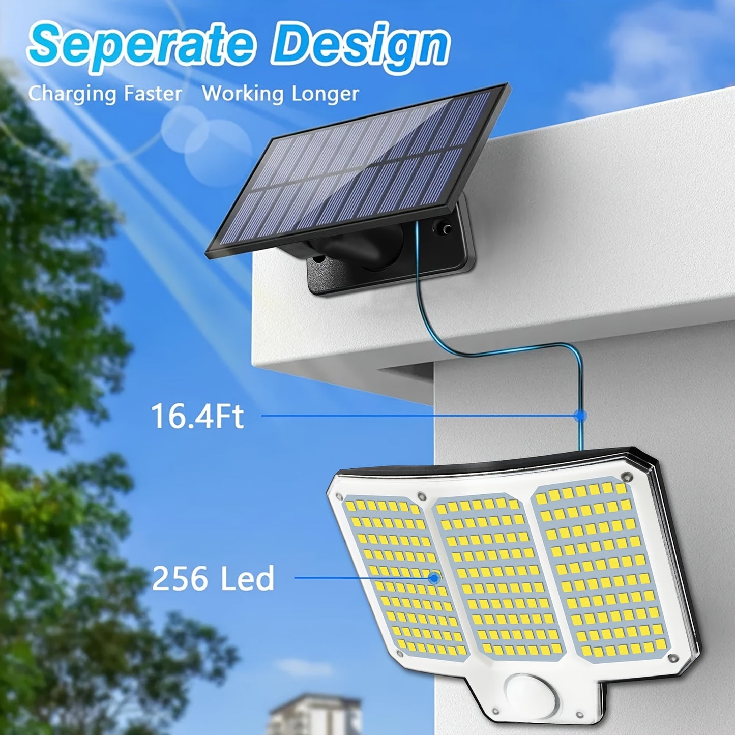 1/2/4 Stk. Solar-Bewegungssensor-Wandleuchten, 210 LED superhelle Solar-Gartenlampen mit Fernbedienung, geteiltes Solarpanel, für Innen- und Außenbereich geeignet, separate Panel-betriebene Scheinwerferleuchte