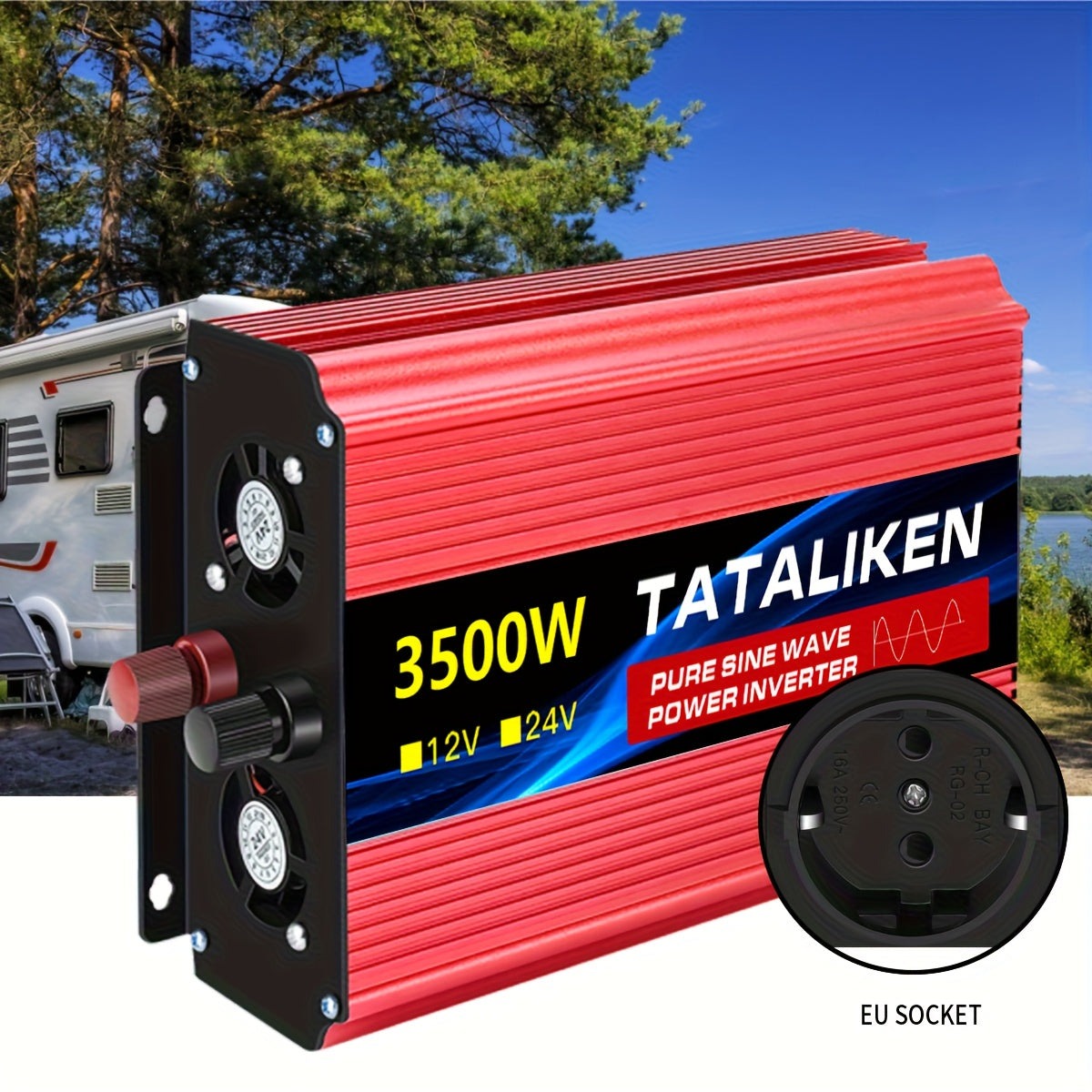 3500W Spitzenreiner Sinuswellen-Leistungswandler - Ultraschweigender Hochleistungs-DC12V zu AC220V Auto- & Heimstromumformer mit Mehrfachschutz für Camping, Reisen, Fahrzeuge, Haushaltsgebrauch, Autostromversorgung | Kompakter Umformer |