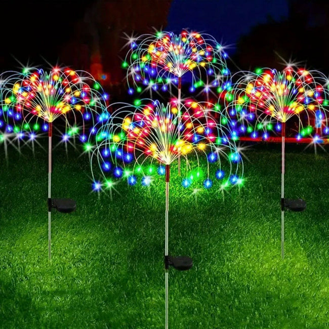 Solarlampen für Außen Garten, 4 Stück 120 LED Solarleuchten Feuerwerk, 8 Modi Solarleuchten Garten mit Fernbedienung Pusteblume solarlampen für Außen Balkon Wege Rasen Deko