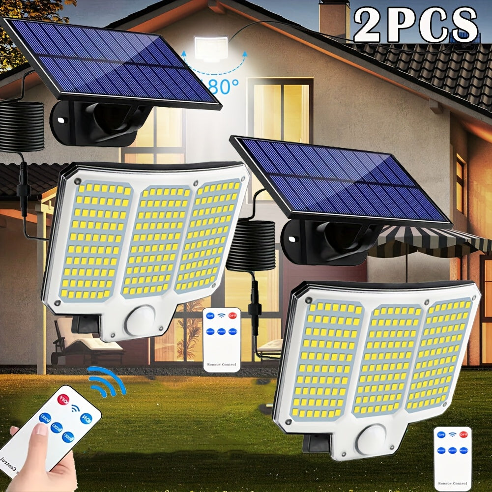 1/2/4 Stk. Solar-Bewegungssensor-Wandleuchten, 210 LED superhelle Solar-Gartenlampen mit Fernbedienung, geteiltes Solarpanel, für Innen- und Außenbereich geeignet, separate Panel-betriebene Scheinwerferleuchte