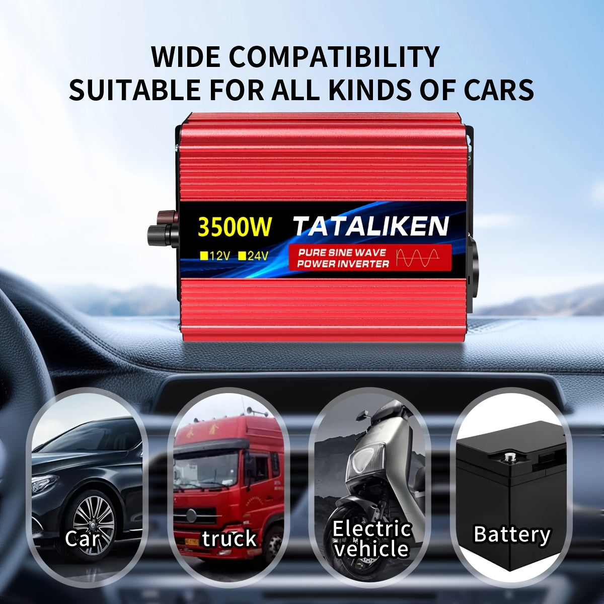 3500W Spitzenreiner Sinuswellen-Leistungswandler - Ultraschweigender Hochleistungs-DC12V zu AC220V Auto- & Heimstromumformer mit Mehrfachschutz für Camping, Reisen, Fahrzeuge, Haushaltsgebrauch, Autostromversorgung | Kompakter Umformer |