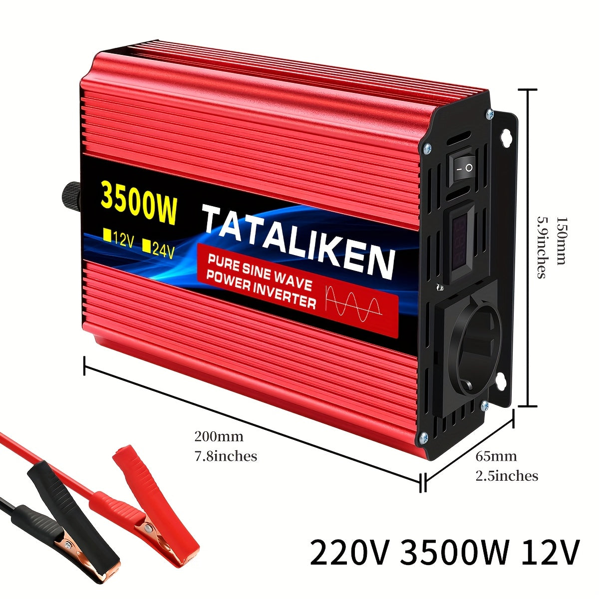 3500W Spitzenreiner Sinuswellen-Leistungswandler - Ultraschweigender Hochleistungs-DC12V zu AC220V Auto- & Heimstromumformer mit Mehrfachschutz für Camping, Reisen, Fahrzeuge, Haushaltsgebrauch, Autostromversorgung | Kompakter Umformer |