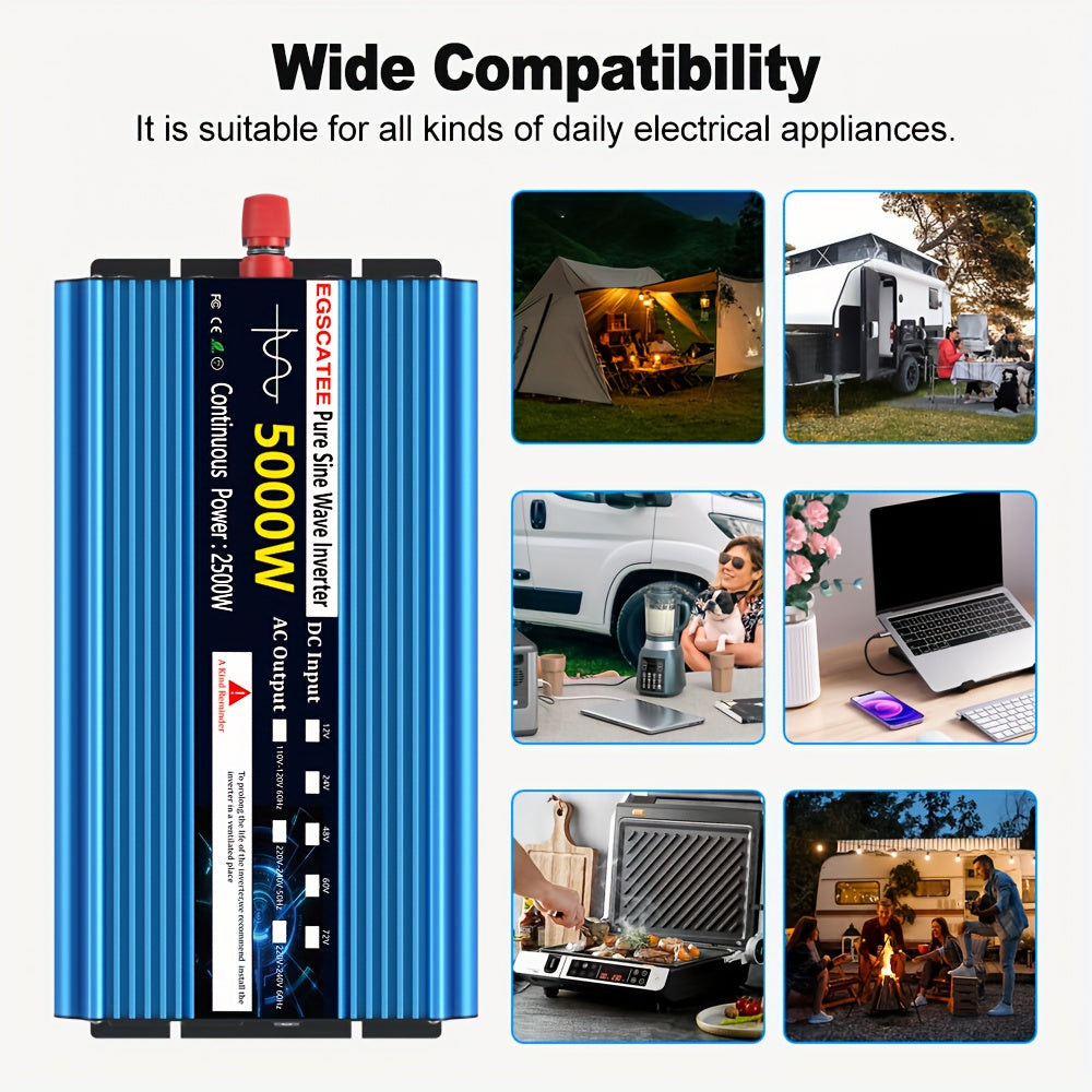 3000W 4000W 5000W 6000W DC12V 24V auf 220V Reiner Sinus Wechselrichter Konverter mit EU Steckdose und LCD Fernbedienung für Auto, Wohnmobil und Solarpanel, Ohne Batterie