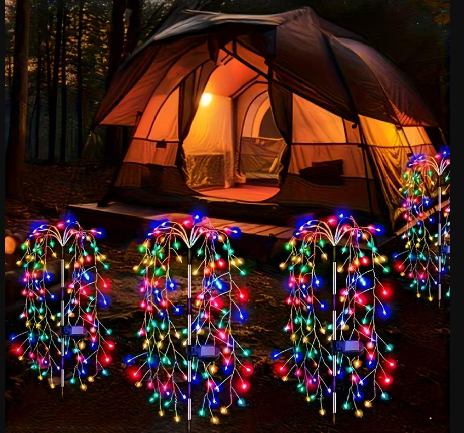 1 Stk. Solarleuchten Außen-Garten mit Automatischem Ein-/Ausschalten, Hochwertige 120/200 LED Solar-Feuerwerk-Lichterkette mit 8 Beleuchtungsmodi (Blinkend/Stabil/Flammeneffekt), Solar-Außenlicht für Garten, Weihnachtslicht, Solar-Außenbeleuchtung