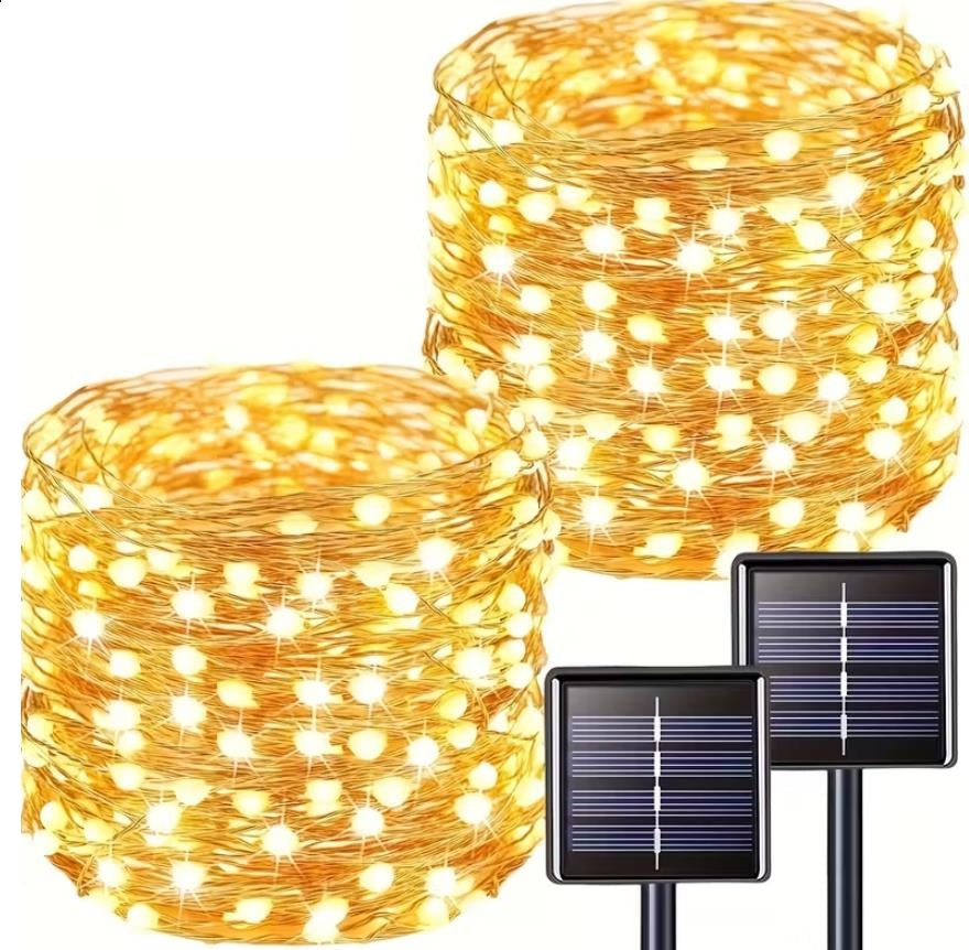 Solar Lichterkette Aussen Warmweiss 2-PACK 50-300 LEDs Lichterkette Solar Außen Wetterfest, 8 Modi Kupferdraht Warmweiß Lichterkette Outdoor Wasserdicht für Garten Terrasse Balkon Weihnachten Deko