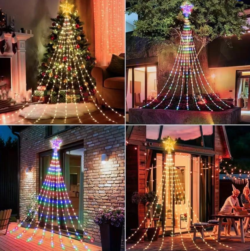 Solar Christbaumbeleuchtung mit Sterne, 2M-3M  200-300LEDs Tannenbaum Lichterketten, Fernbedienung, Wasserdicht Weihnachtsbaum Lichterketten mit 8 Modi für Weihnachtsbaum, Innen, Außen Dekor