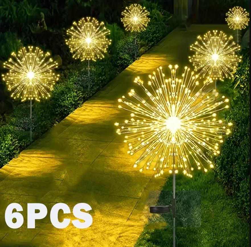 200 LED Outdoor Solar Gartenstecker Lichter 2/4/6 PCs, Solare Feuerwerk Lampe, IP65 Wasserdicht, 8 Modi Dekorative Funkenlandschaftsbeleuchtung für Wege Rasengrundstücke Straßen Gewerbeflächen Park