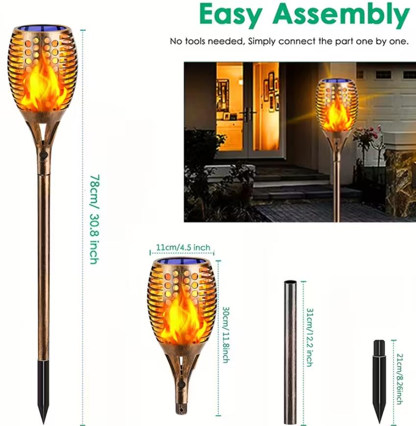 Solar Fackeln für Draußen  1/2/4er 96 LED Solarfackeln für Außen Flackernd XXL groß Solarlampen für Außen Garten, IP65 Wasserdichte Solarleuchten Garten - Ein stilvolles Gartenbeleuchtung