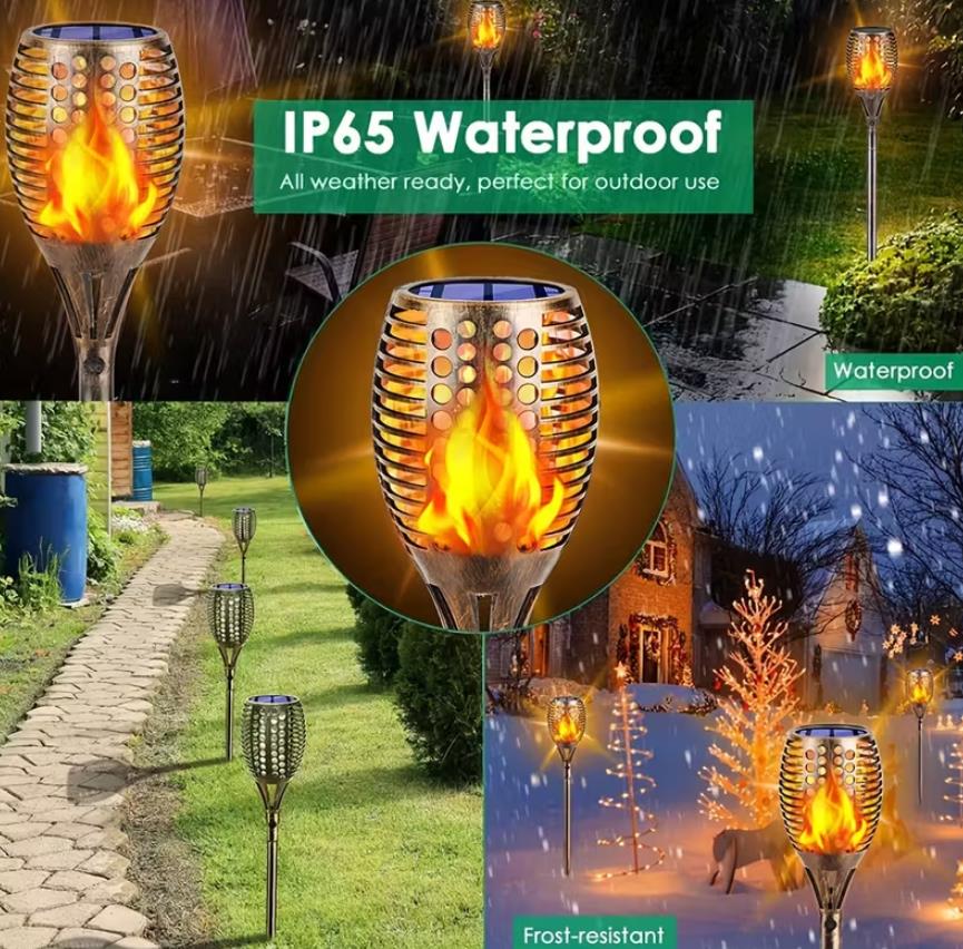 Solar Fackeln für Draußen  1/2/4er 96 LED Solarfackeln für Außen Flackernd XXL groß Solarlampen für Außen Garten, IP65 Wasserdichte Solarleuchten Garten - Ein stilvolles Gartenbeleuchtung
