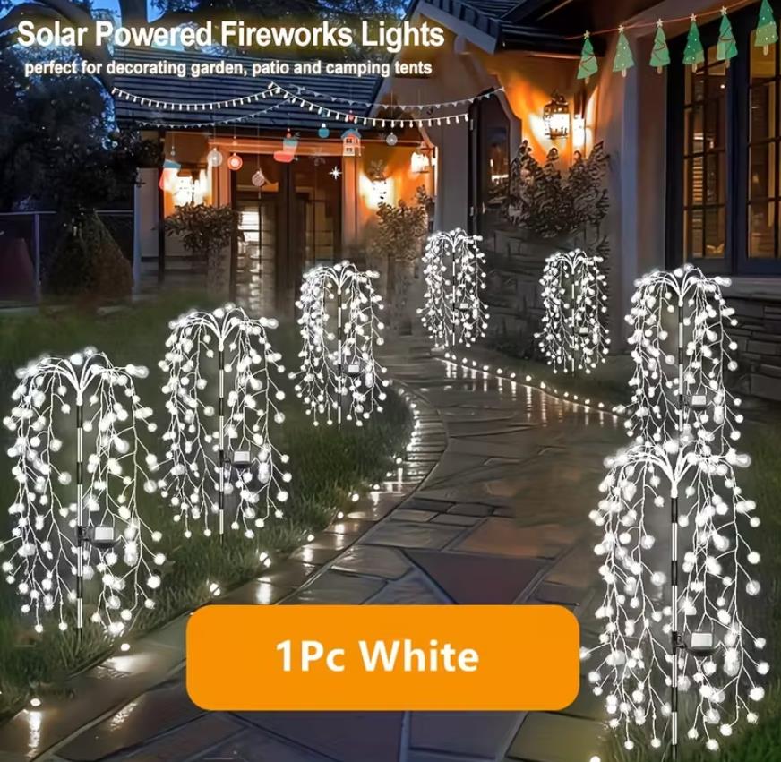 1 Stk. Solarleuchten Außen-Garten mit Automatischem Ein-/Ausschalten, Hochwertige 120/200 LED Solar-Feuerwerk-Lichterkette mit 8 Beleuchtungsmodi (Blinkend/Stabil/Flammeneffekt), Solar-Außenlicht für Garten, Weihnachtslicht, Solar-Außenbeleuchtung